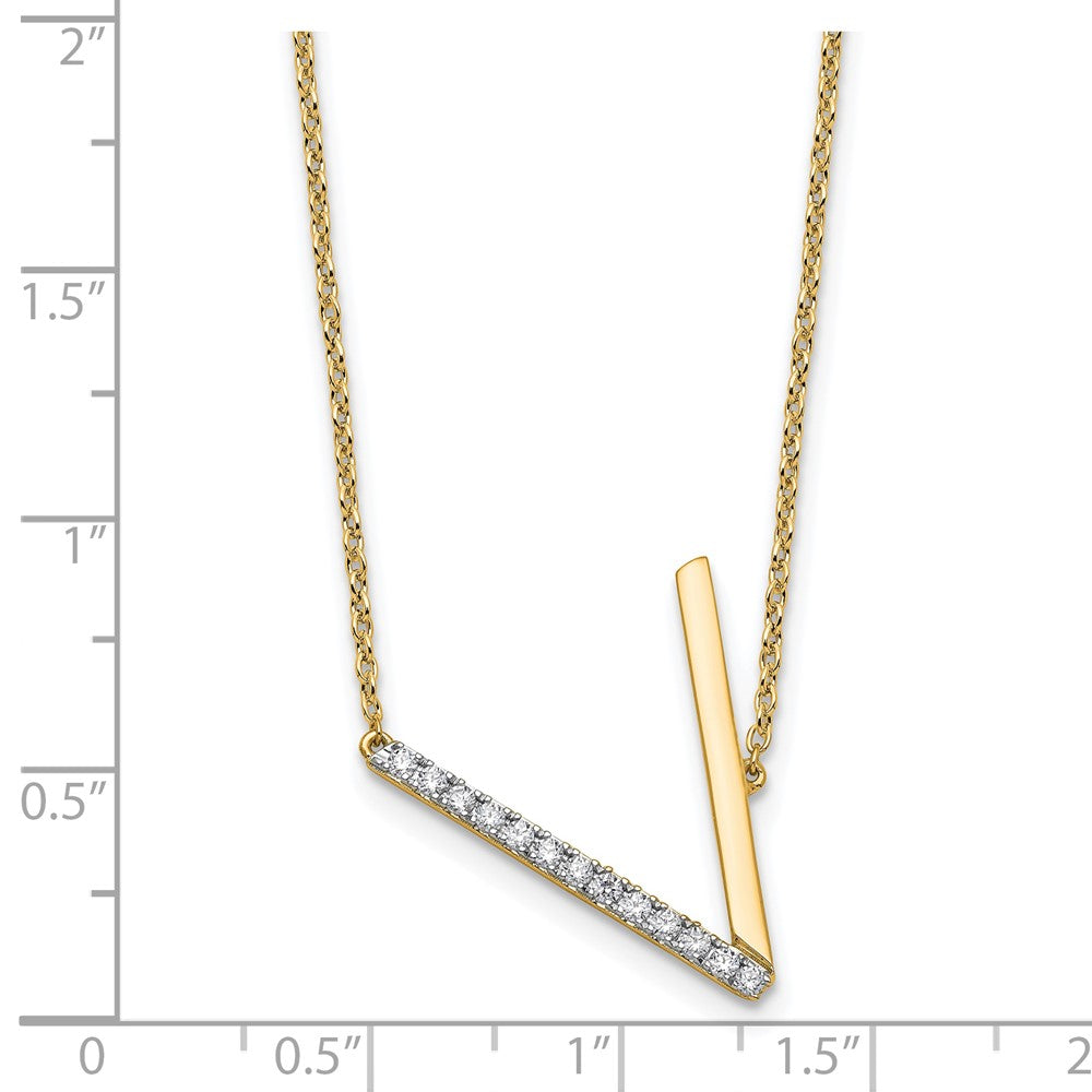 14K Yellow Gold Sideways Diamond Initial V 18 Inch Necklace
