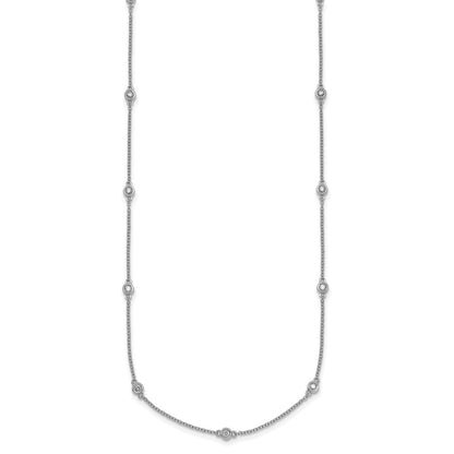 14K White Gold Complete 3/8 carat Bezel-set Diamond and Cable Chain 15-Station 18 Inch Necklace