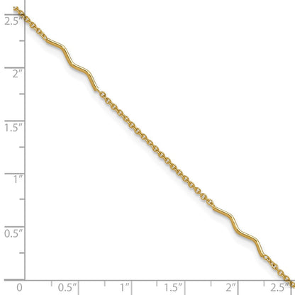 14K Yellow Gold Wavy Bar 3-Station 9 Inch Plus 1 Inch Extender - Total 10 Inch Anklet