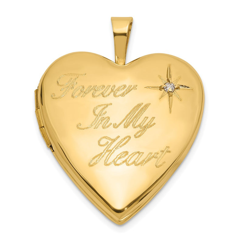 14K Yellow Gold Polished Diamond FOREVER IN MY HEART Script 20mm Heart Locket