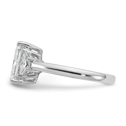 14K White Gold 3 1/8 carat Certified Lab Grown Diamond VS/SI+ G+ Radiant and Half Moon Complete Three Stone Engagement Ring
