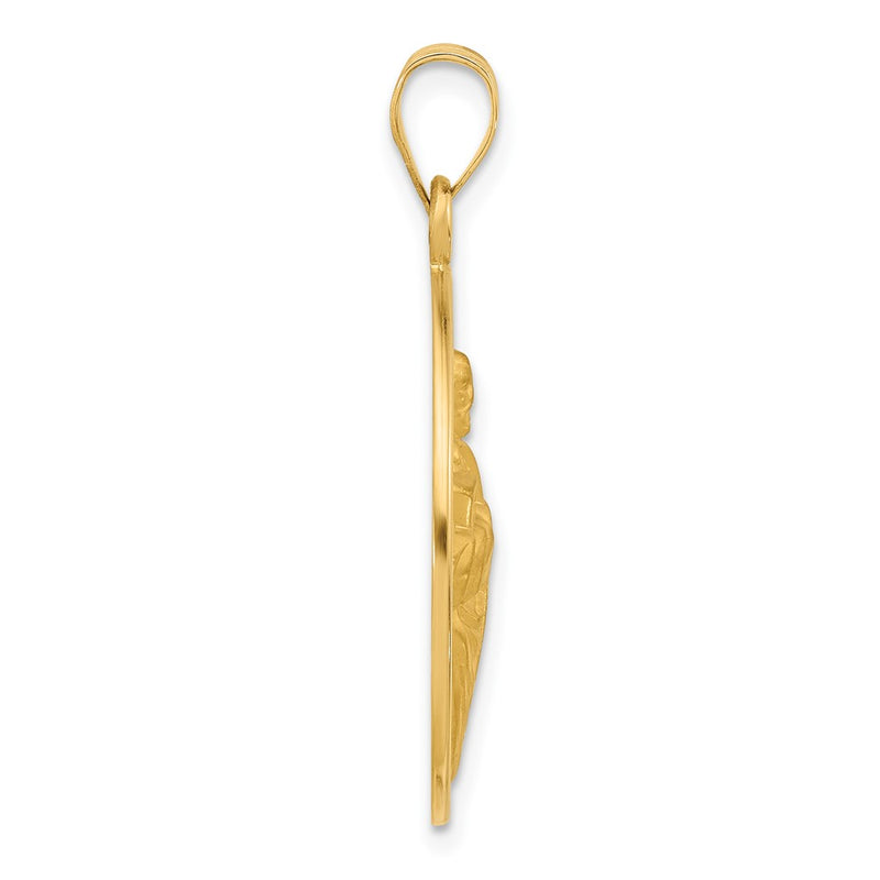 14K Yellow Gold Polished and Satin Large Solid St Jude Thaddeus Medal Round Pendant
