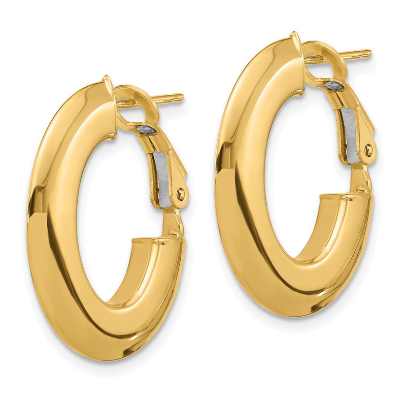 14K Yellow Gold 3x25mm Polished Knife-Edge Oval Omega Back Tube Hoop Earrings