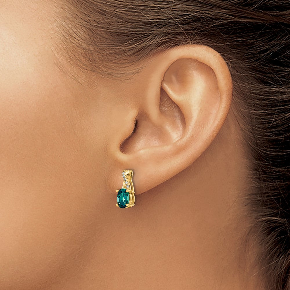 14K Yellow Gold 7x5 Oval June/Lab Created Alexandrite and Diamond Post Earrings