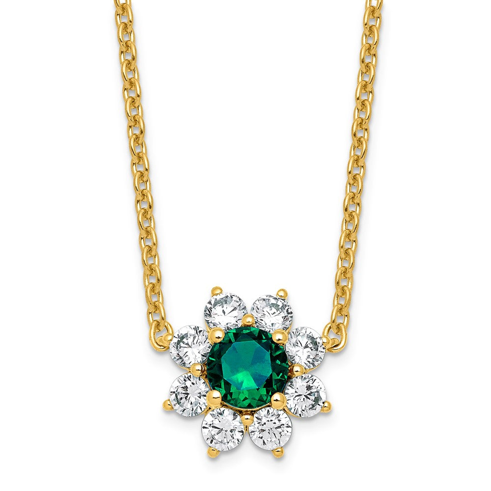 14K Yellow gold VS/SI G+ Lab Grown Diamond and AAA quality Genuine Emerald