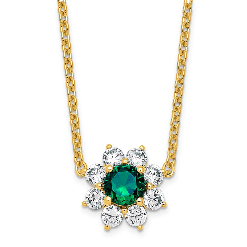 14K Yellow gold VS/SI G+ Lab Grown Diamond and AAA quality Genuine Emerald