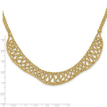 14K Yellow Gold Diamond-cut Braided Rope Chain Fancy Front Drape 17.25 Inch Necklace