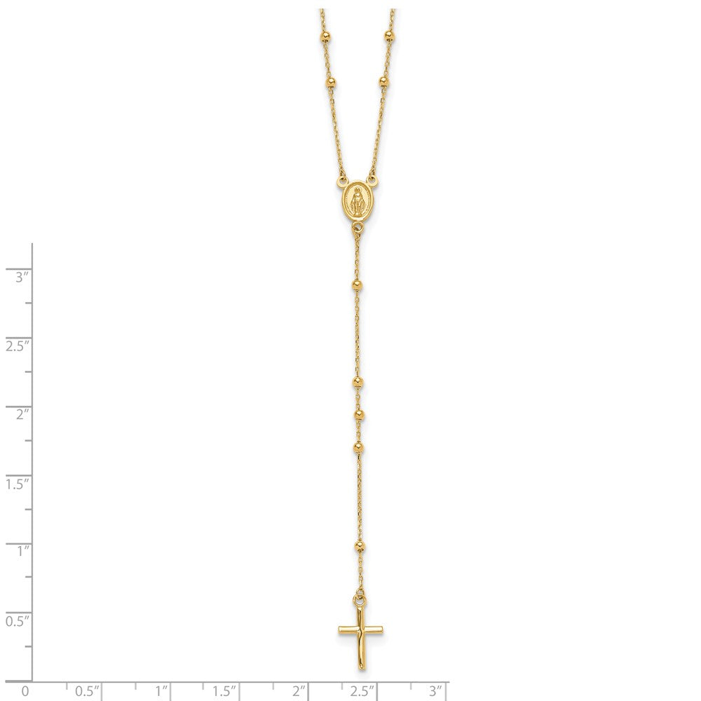 14K Yellow Gold Polished Cross and Miraculous Medal Beaded 24.5 Inch Rosary