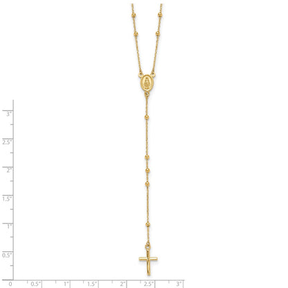 14K Yellow Gold Polished Cross and Miraculous Medal Beaded 24.5 Inch Rosary