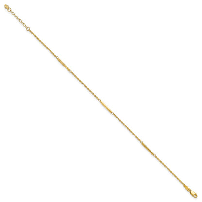 14K Yellow Gold Cable Chain and Bar 3-Station 9 Inch Plus 1 Inch Extender - Total 10 Inch Anklet