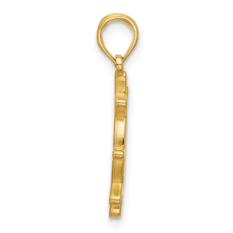 14K Yellow Gold Polished Turtle in Ships Wheel Pendant
