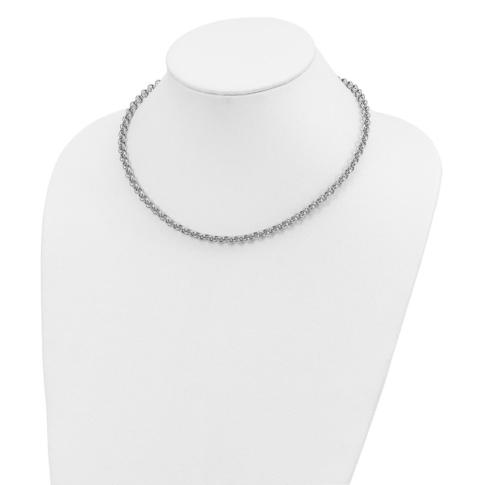 14K White Gold Polished Fancy 5mm Rolo Link 18 Inch Necklace