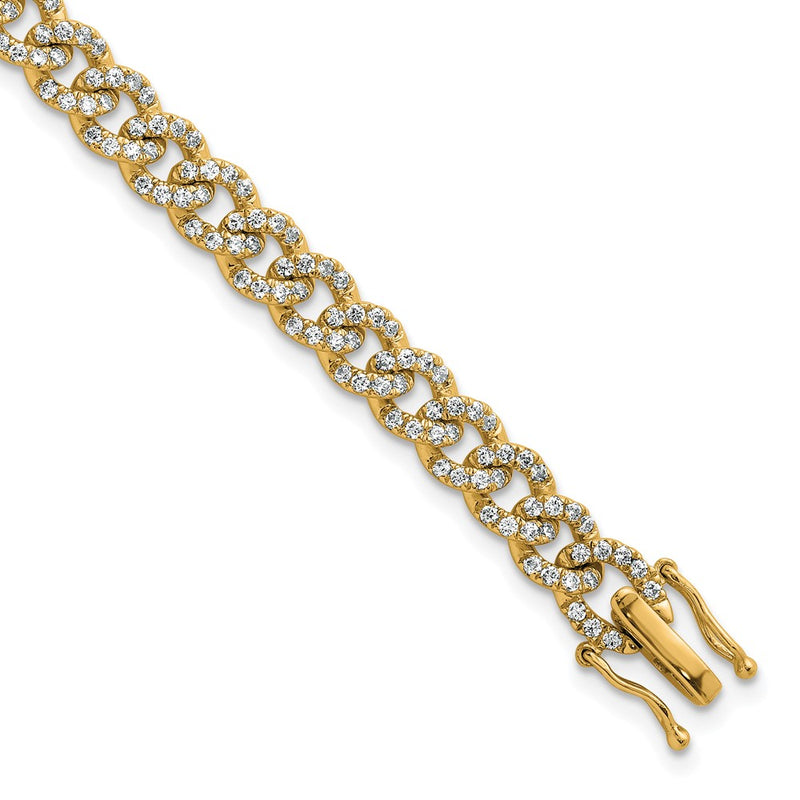 14K Yellow Gold Polished Complete 2.6 carat Diamond Fancy Curb Link 7 Inch Bracelet