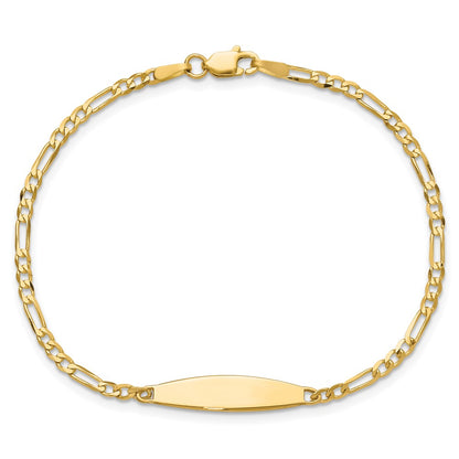 14K Yellow Gold Polished Solid Chain/Solid Plate Figaro Link 24.6x5.5mm Plate 7 Inch ID Bracelet