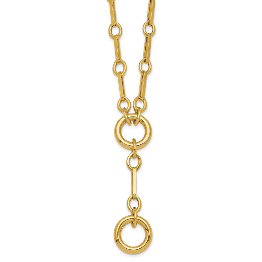 14K Yellow Gold Polished Fancy Long Link with Circles 17.5 Inch Y-Drop Necklace