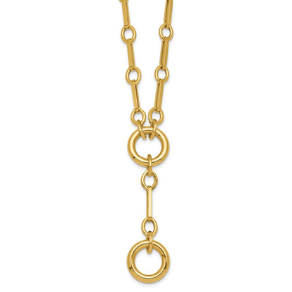 14K Yellow Gold Polished Fancy Long Link with Circles 17.5 Inch Y-Drop Necklace