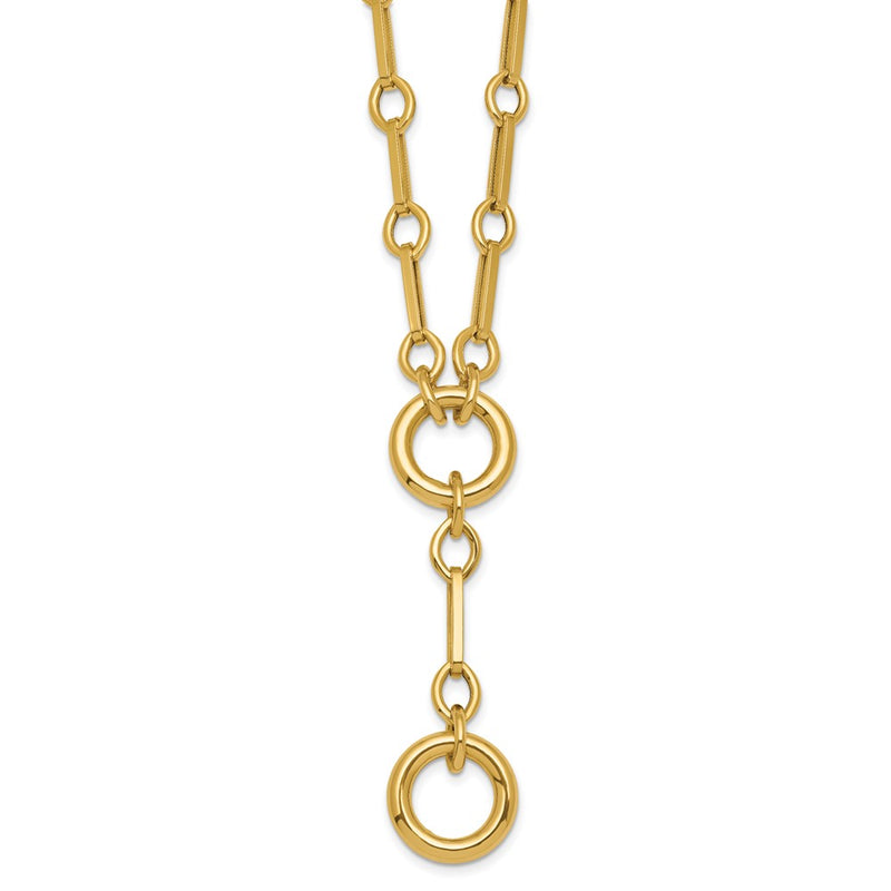 14K Yellow Gold Polished Fancy Long Link with Circles 17.5 Inch Y-Drop Necklace