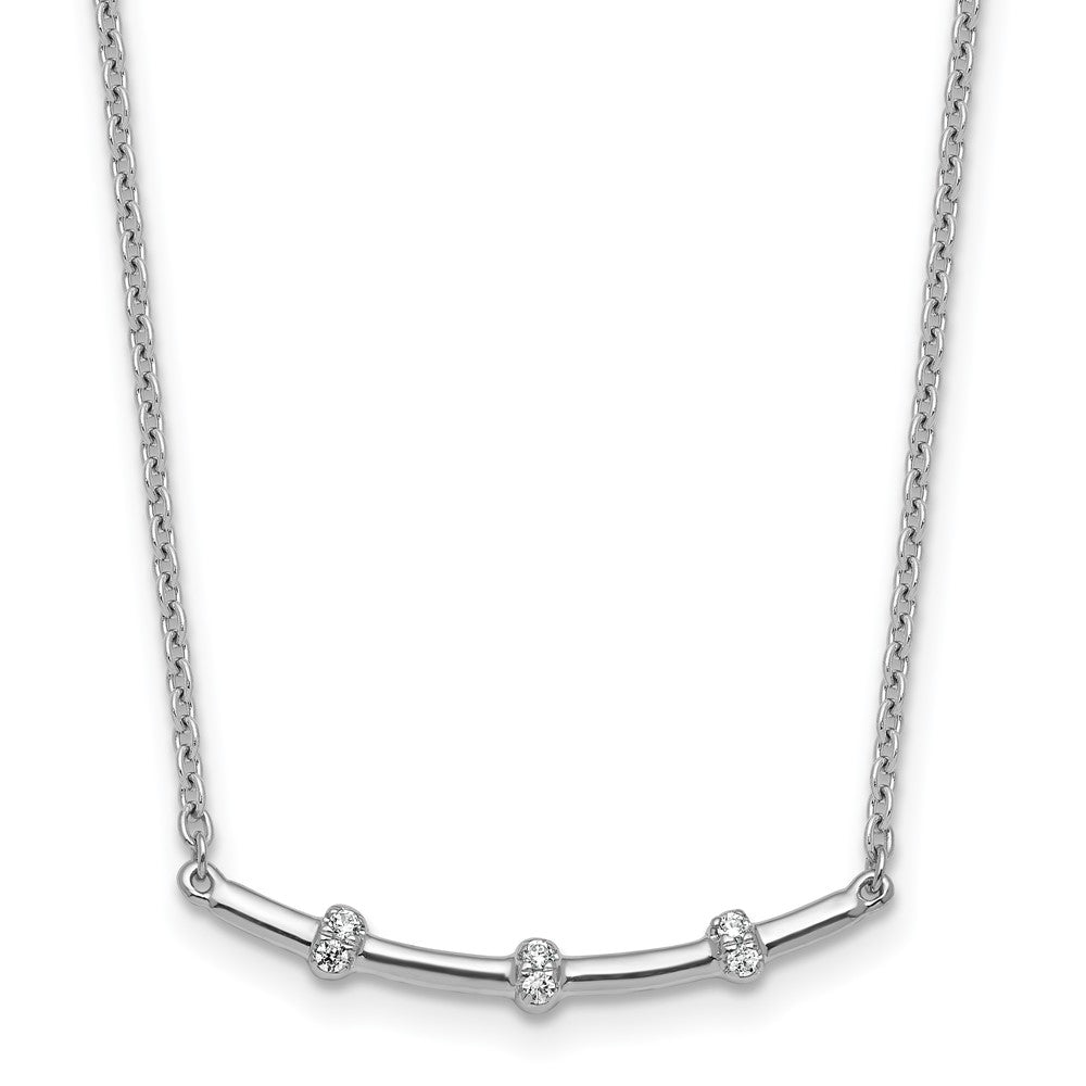 14K White Gold Polished 1/20 carat Diamond Curved Bar 18 Inch Necklace