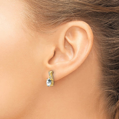 14K Yellow Gold 7x5 Oval April/ Topaz and Diamond Post Earrings