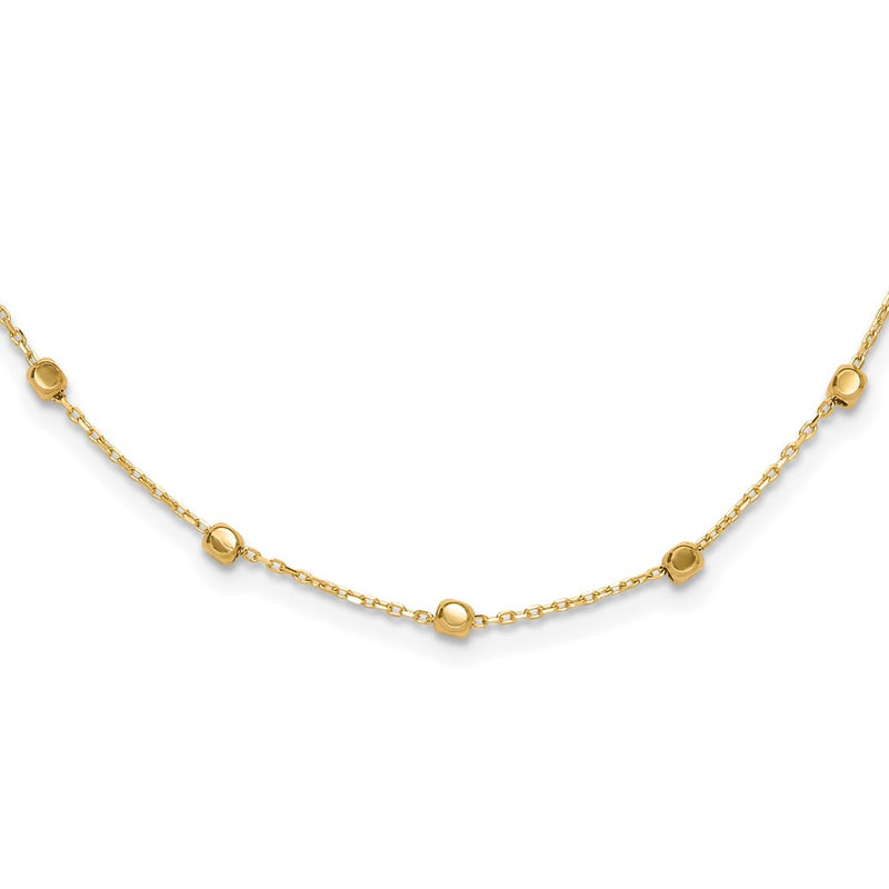 14K Yellow Gold Polished Cube Bead 17 Inch Station Necklace