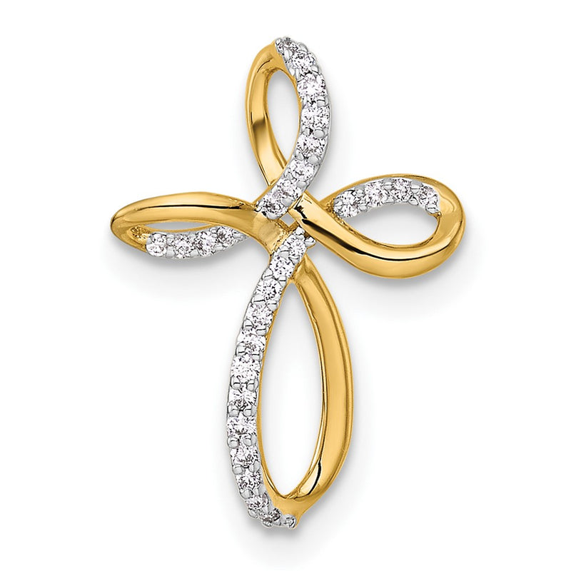 14K Yellow Gold 1/10 carat Diamond Cross Chain Slide