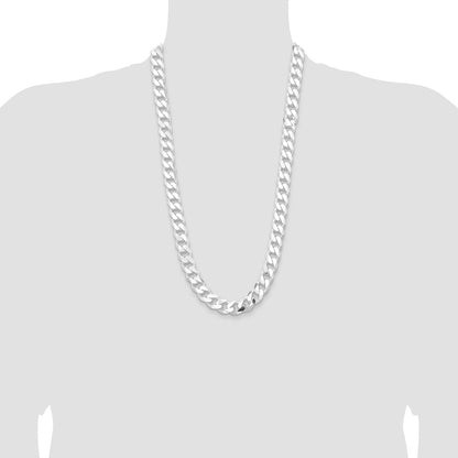 Sterling Silver Rhodium-plated 13mm Curb 28 Inch Chain