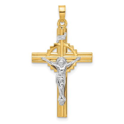 14K Two-Tone Gold Textured Hollow INRI Iona Crucifix Pendent