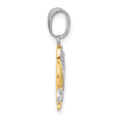 14K Yellow Gold with Rhodium Diamond-cut Hearts and Arrow Pendant