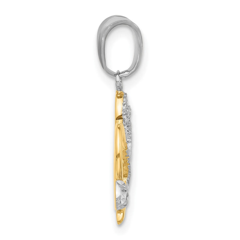 14K Yellow Gold with Rhodium Diamond-cut Hearts and Arrow Pendant