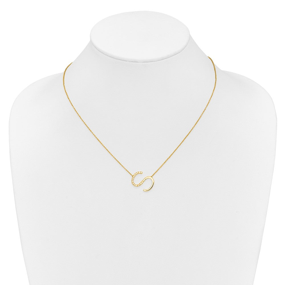 14K Yellow Gold Sideways Diamond Initial S 18 Inch Necklace