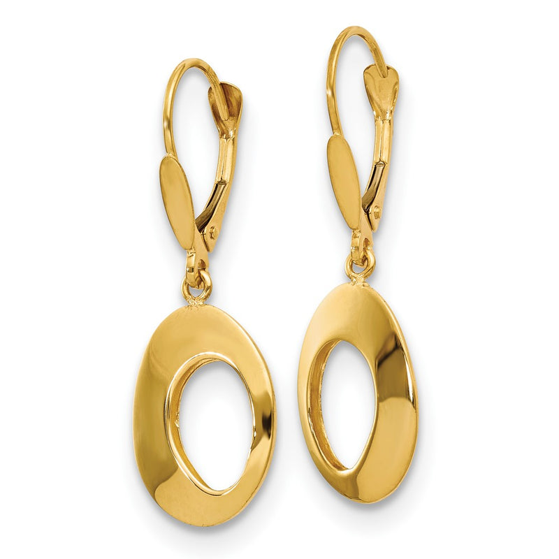 14K Yellow Gold Polished Hollow Circles Leverback Earrings