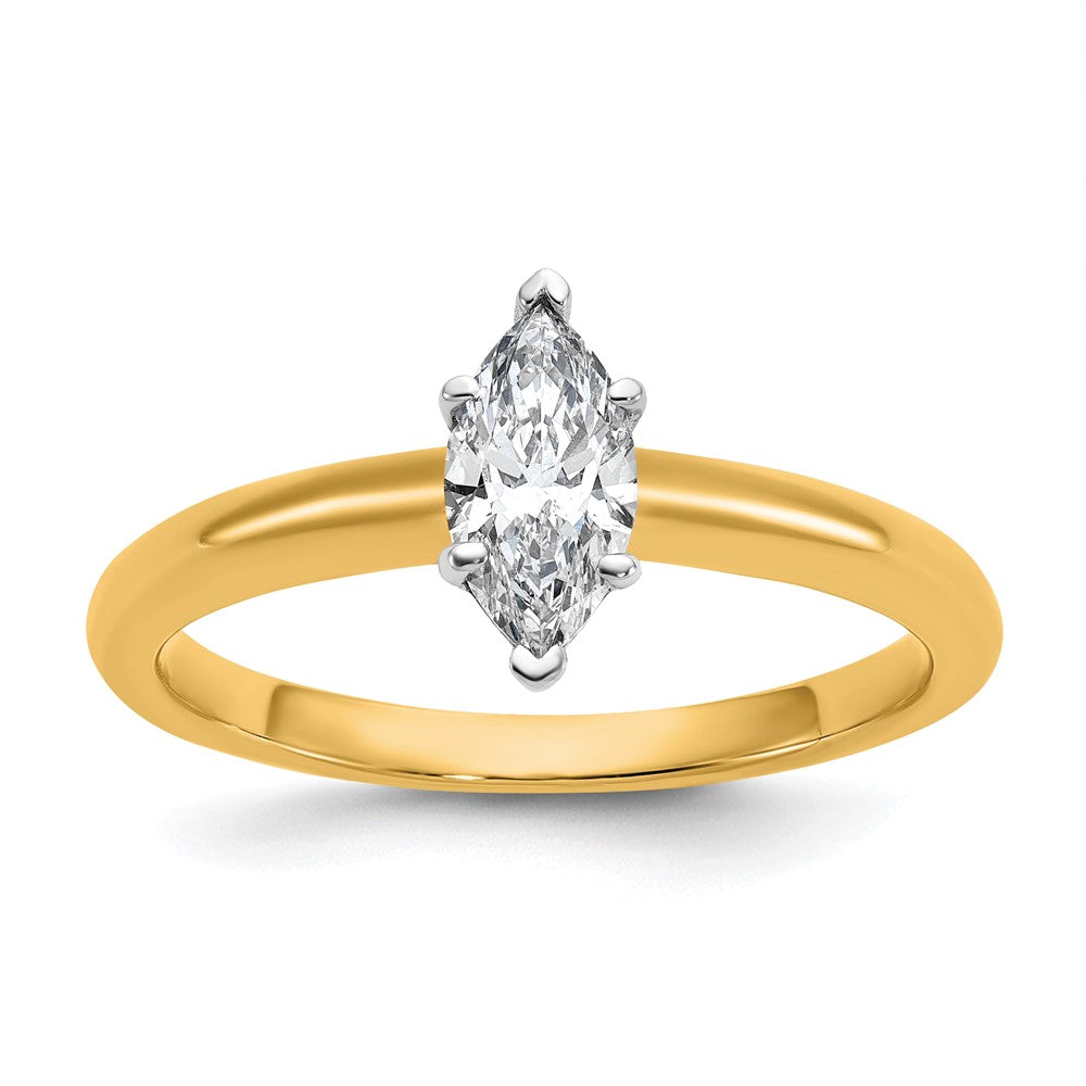14K Two-Tone Gold Two-tone 1/2 carat Lab Grown Diamond VS+ F+ Marquise Solitaire Complete Engagement Ring
