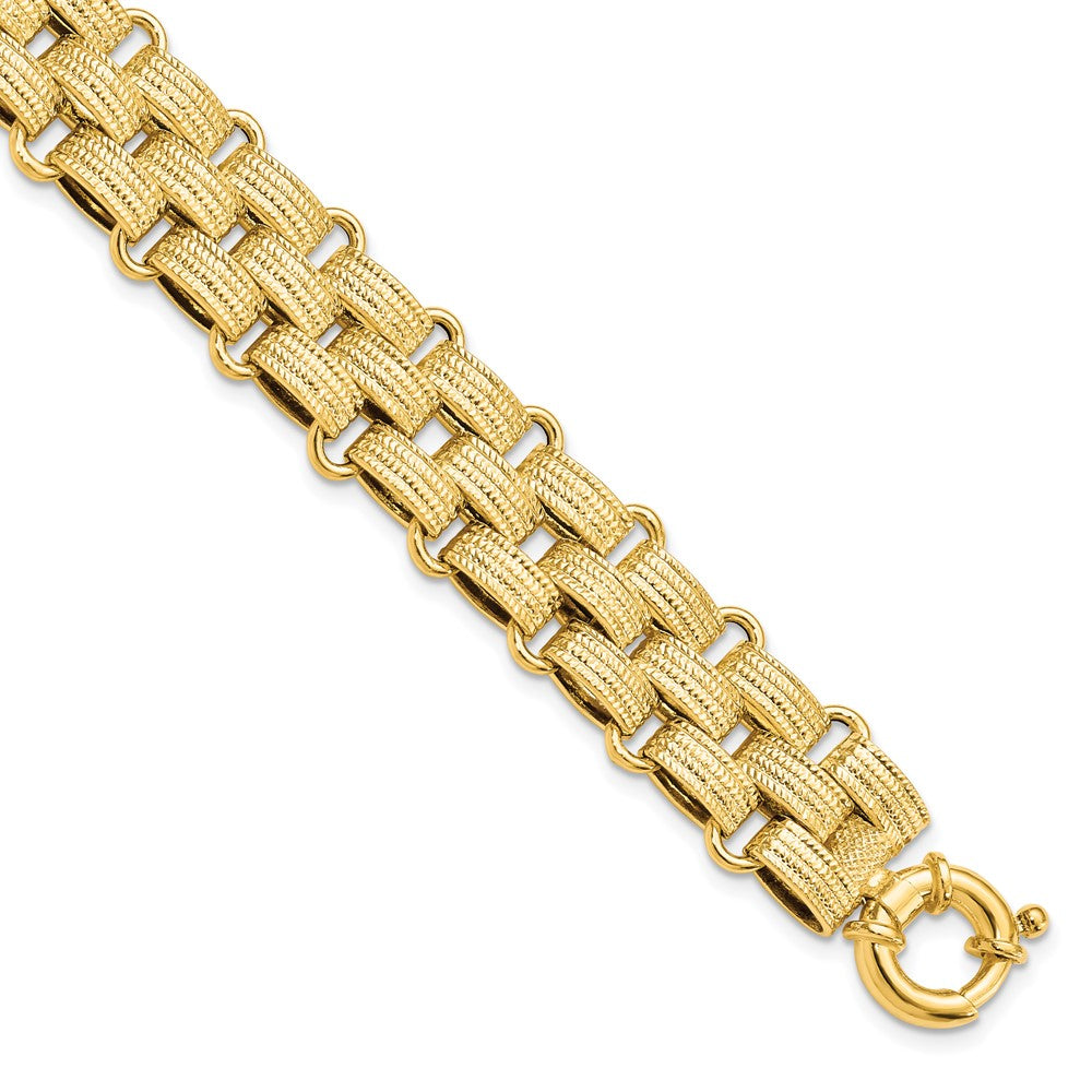 14K Yellow Gold Polished Basket Weave Fancy 8 Inch Bracelet