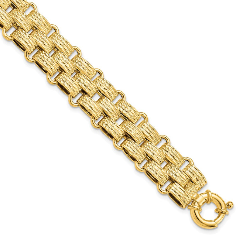 14K Yellow Gold Polished Basket Weave Fancy 8 Inch Bracelet