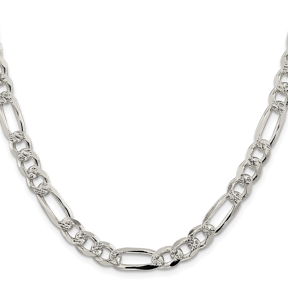 Sterling Silver Rhodium-plated 8mm Pav‚ Flat Figaro Chain Necklace