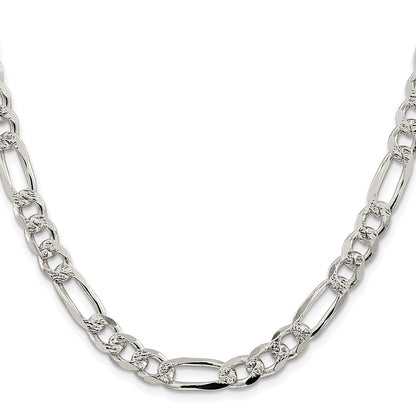 Sterling Silver Rhodium-plated 8mm Pav‚ Flat Figaro Chain Necklace