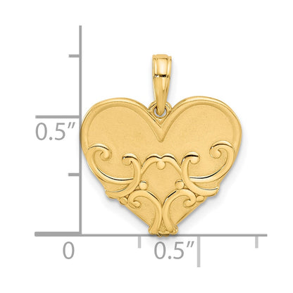 14K Yellow Gold Polished and Brushed Fancy Scrolled Heart Charm