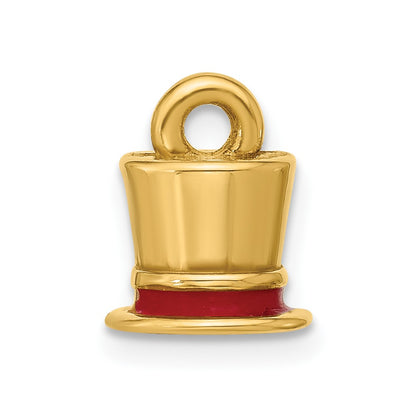 14K Yellow Gold Fancy Red Enameled Top Hat Charm