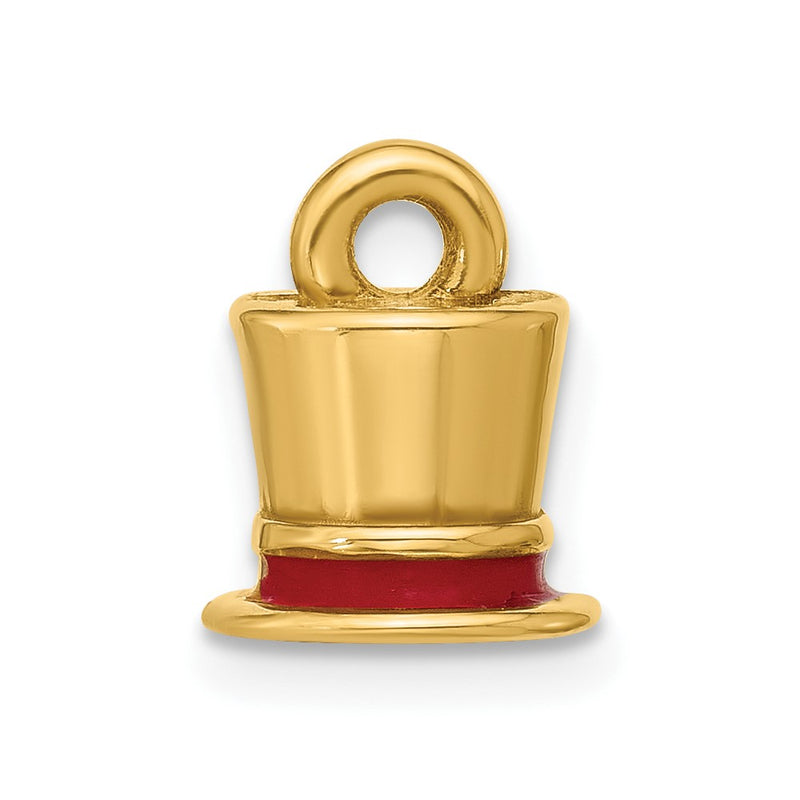 14K Yellow Gold Fancy Red Enameled Top Hat Charm