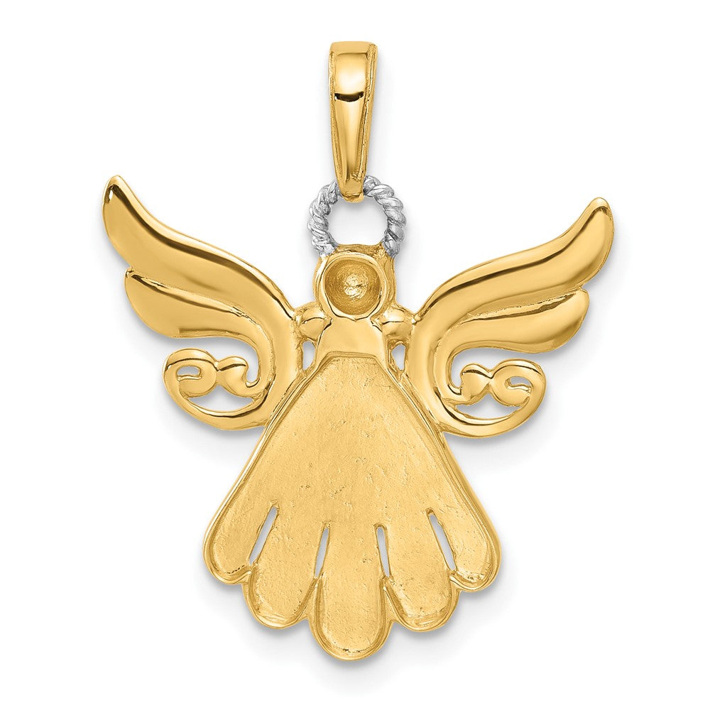 14K Yellow Gold and Rhodium Diamond-cut Angel Pendant
