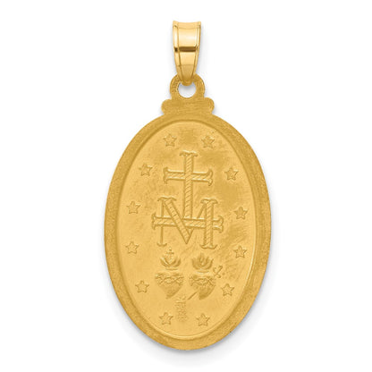 14K Yellow Gold and Rhodium Polished and Satin Solid Miraculous Medal Oval Pendant