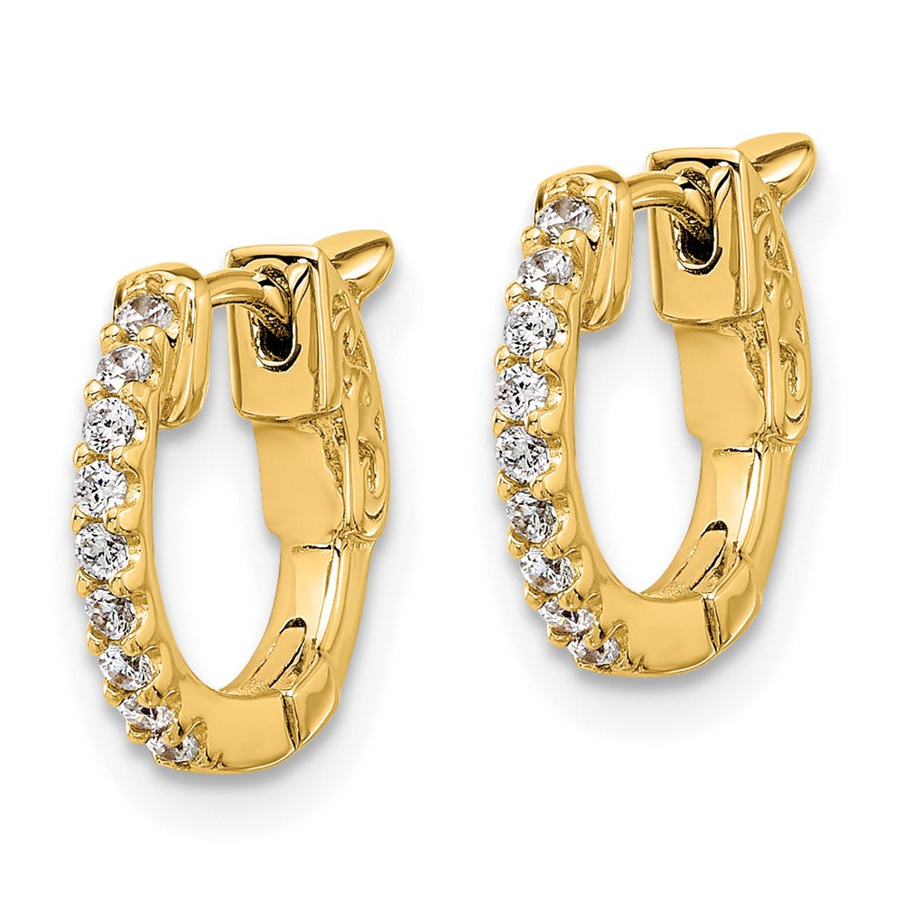 14K Yellow Gold .18 carat Diamond Round Hoop w/Safety Clasp Earrings