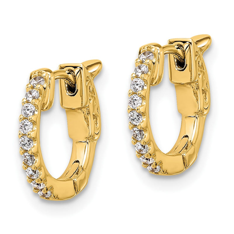 14K Yellow Gold .18 carat Diamond Round Hoop w/Safety Clasp Earrings