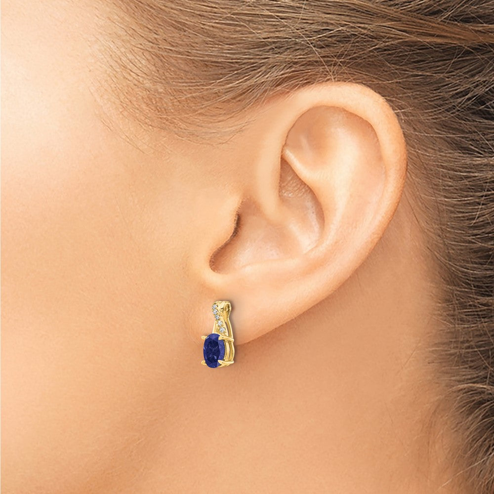 14K Yellow Gold 7x5 Oval September/Lab Created Sapphire and Diamond Post Earrings