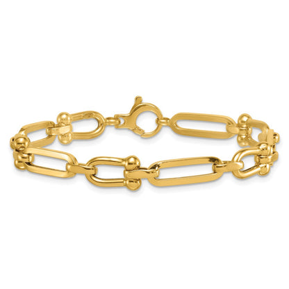 14K Yellow Gold Polished 7.3mm Fancy Cable Link 7.75 Inch Bracelet
