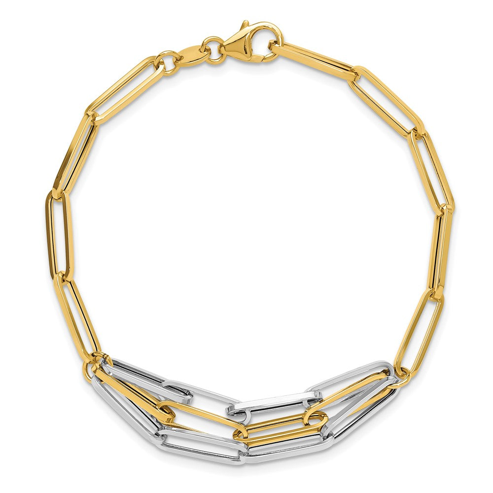 14K Two-Tone Gold Two-tone Polished Fancy Paperclip Link 7.5 Inch Bracelet