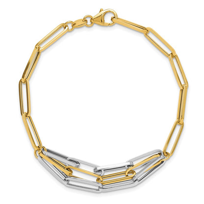 14K Two-Tone Gold Two-tone Polished Fancy Paperclip Link 7.5 Inch Bracelet
