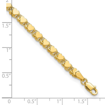 14K Yellow Gold Polished Double-Sided Hearts Double Link 10 Inch Anklet