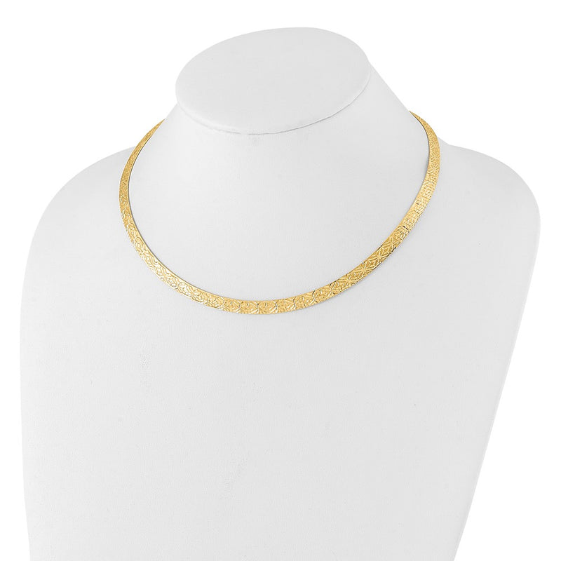 14K Yellow Gold Flat 6mm Fancy Diamond-cut Reversible to High Polished 17.25 Inch Omega Necklace