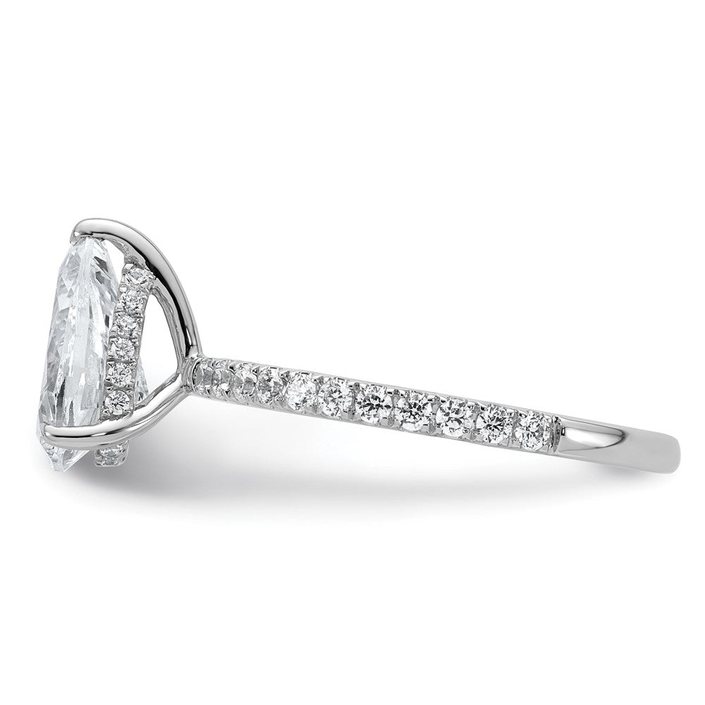 14K White Gold 2 carat Certified Lab Grown Diamond VS/SI+ G+ Pear Complete Solitaire with Flair Engagement Ring